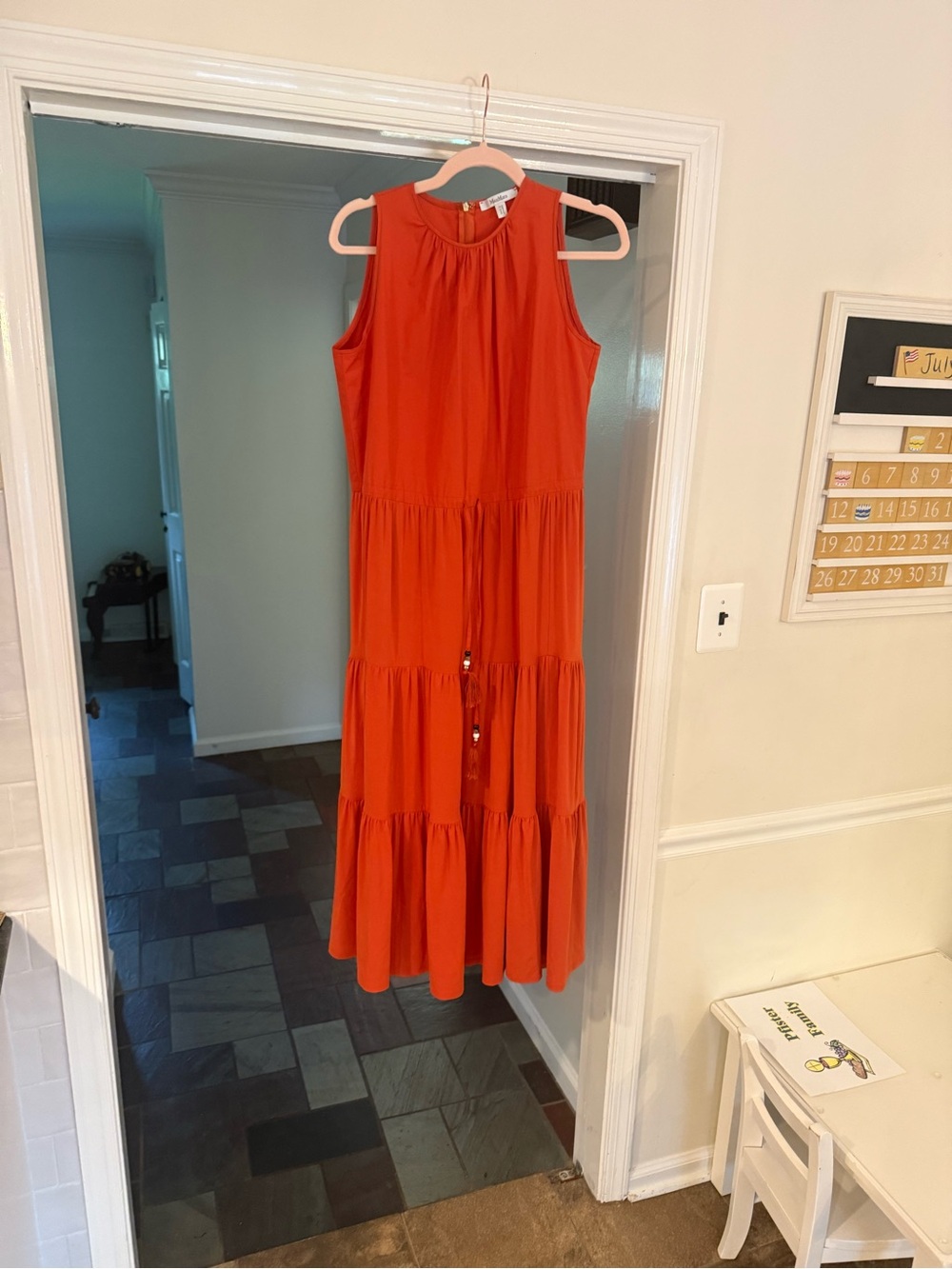 MaxMara Sleeveless Tiered Maxi Dress in Orange-Red